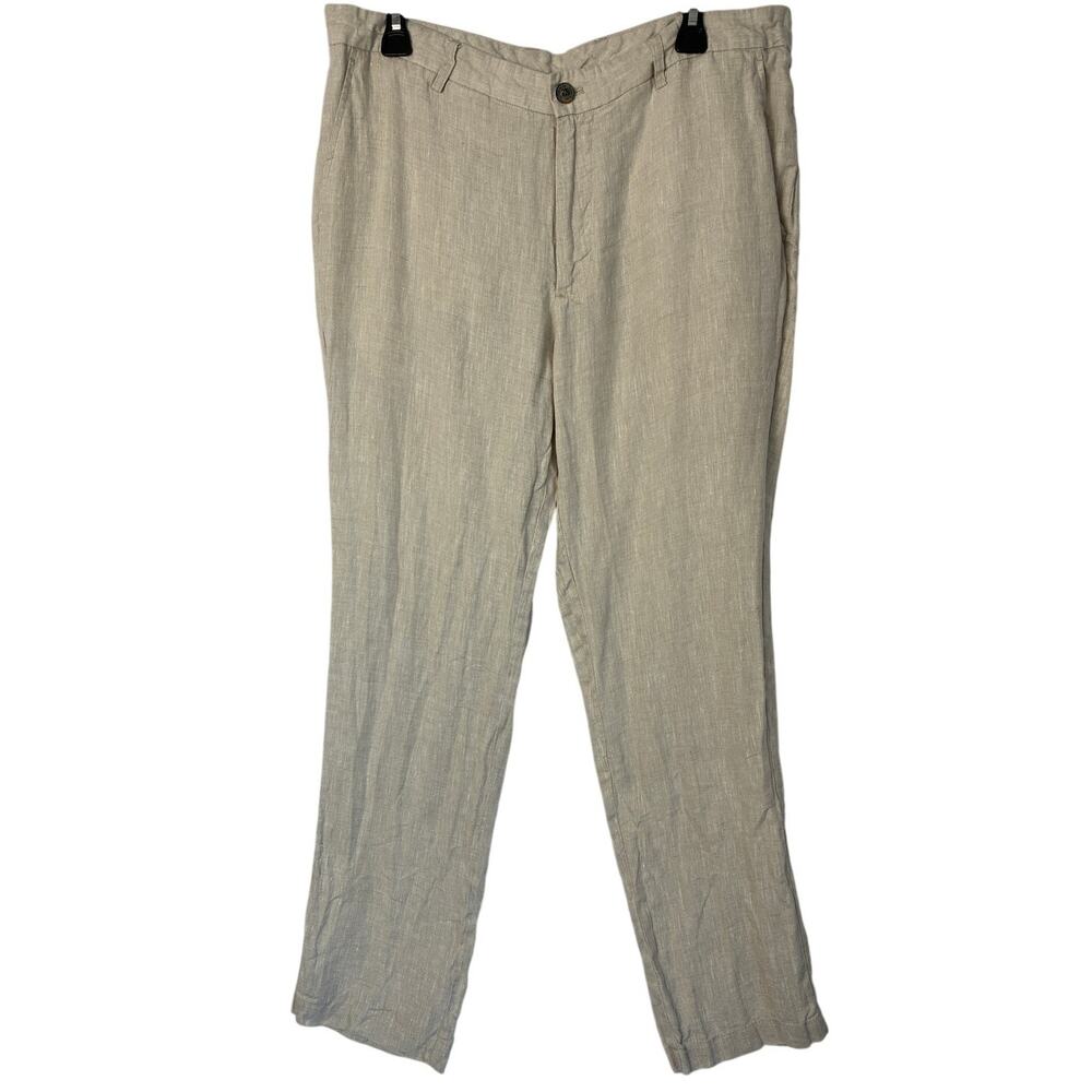 Tasso Elba Linen Pants Mens 36x32 Beige Flat Front Relax Beach Lightweight
